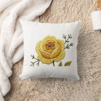 Elegant Yellow Rose Faux Embroidery Throw Pillow