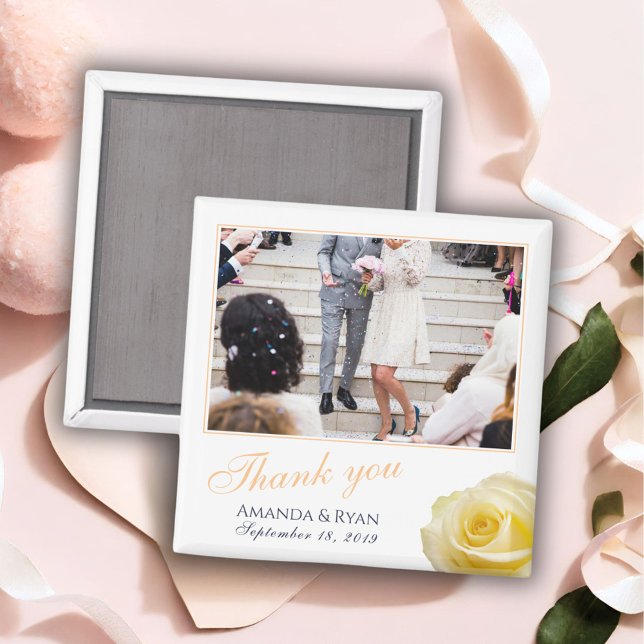 Elegant Yellow Rose Floral Photo Thank you Wedding Magnet (Creator Uploaded)