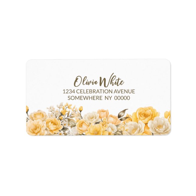 Elegant Yellow Rose Floral Return Address Labels (Front)