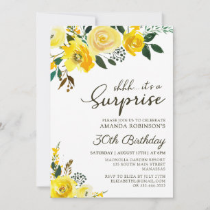 Elegant Yellow Rose Floral Surprise 30th Birthday Invitation
