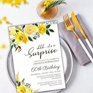 Elegant Yellow Rose Floral Surprise 60th Birthday Invitation