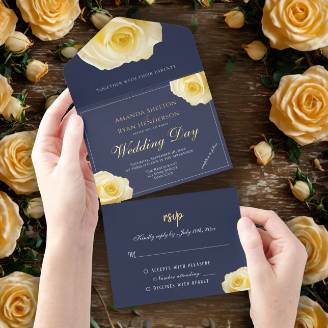 Elegant Yellow Rose Floral Wedding All In One Invitation (Creator Uploaded)