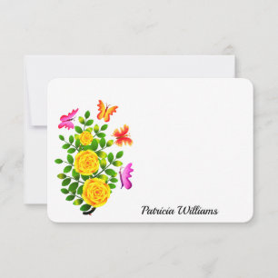 Elegant Yellow Rose Flower With Butterfly Card