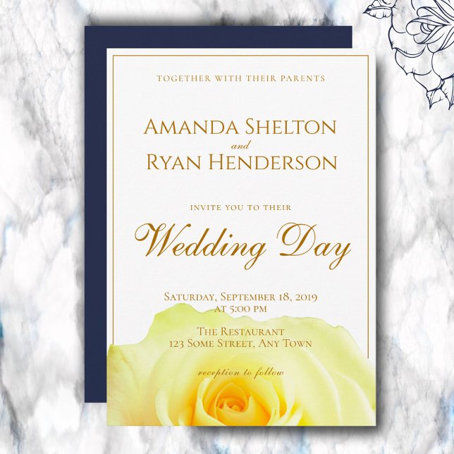 Elegant Yellow Rose Script Floral Wedding Invitation (Creator Uploaded)