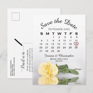 Elegant Yellow Rose Wedding Calendar Save the Date Announcement Postcard