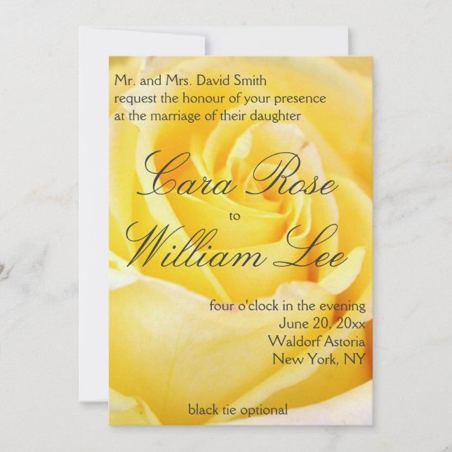 Elegant Yellow Rose Wedding Invitations (Front)