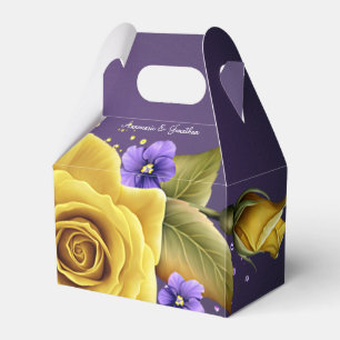 Elegant Yellow Roses and Purple Violets Wedding Favour Box