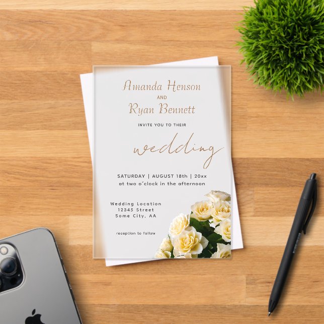 Elegant Yellow Roses Flower Floral Wedding Acrylic Invitations (Insitu (Invitation Card))