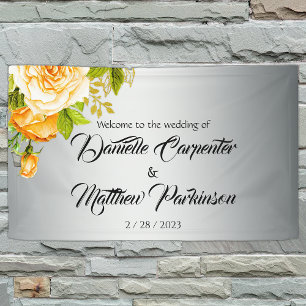 Elegant Yellow Roses on Silver Wedding   Banner