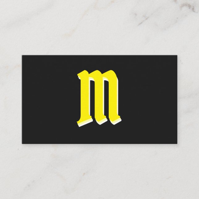 Elegant yellow shapes on black monogram 3d effect business card (Front)