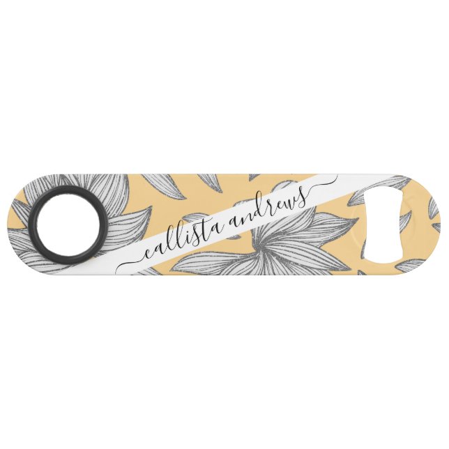 Elegant Yellow Silver Glitter Floral Line Art (Front (Horizontal))