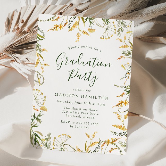 Elegant Yellow Spring Floral Graduation Party Invitation (Creator Uploaded)