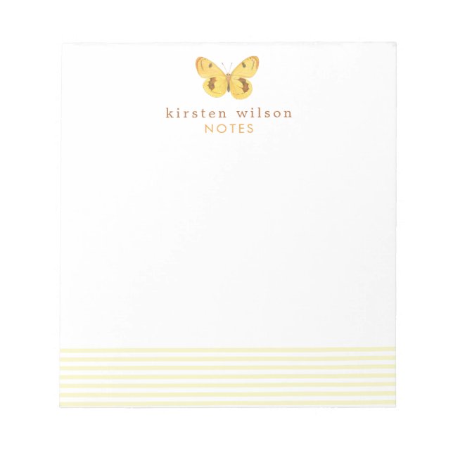Elegant Yellow Stripes & Butterfly - Personalised  Notepad (Front)