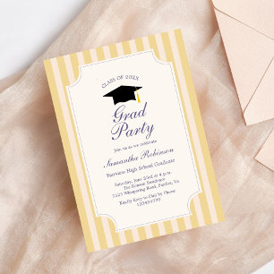 Elegant Yellow Stripes Graduation Party Invitation
