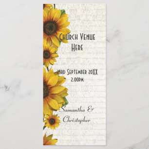 Elegant yellow sunflower church wedding program programme