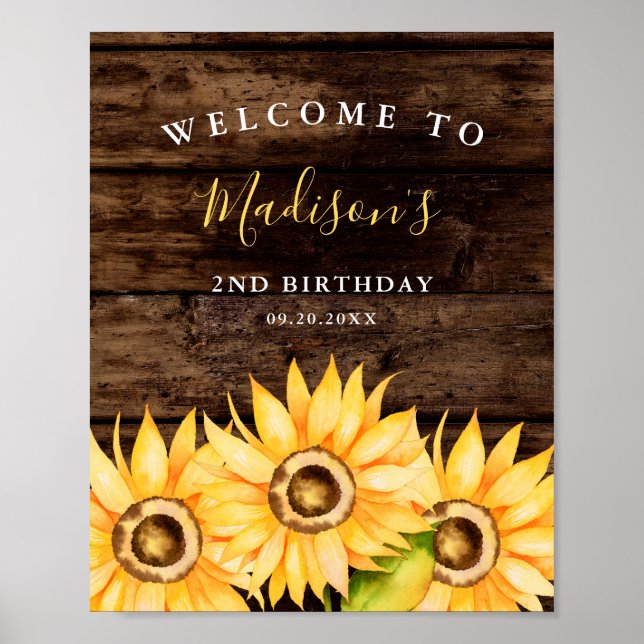 Elegant Yellow Sunflower Girls Birthday Party Poster (Front)
