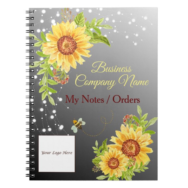 Elegant Yellow Sunflower Gradient Business  Notebook (Front)