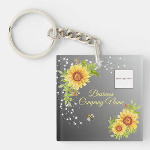 Elegant Yellow Sunflower Gradient Custom Business Key Ring