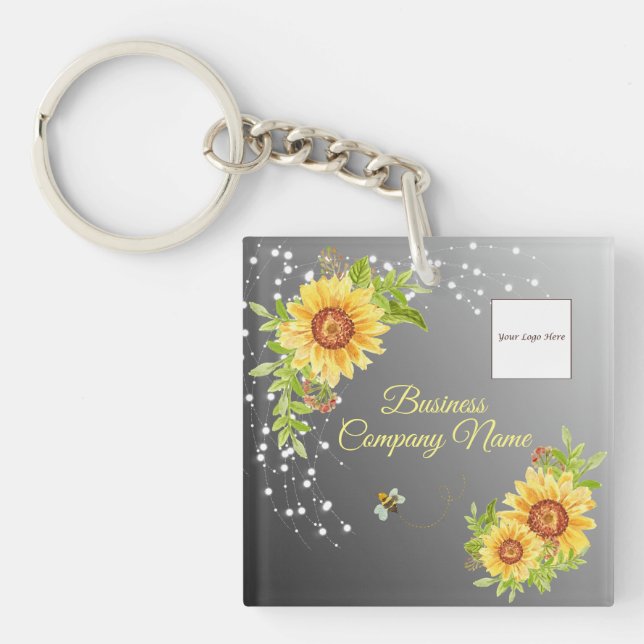 Elegant Yellow Sunflower Gradient Custom Business  Key Ring (Front)