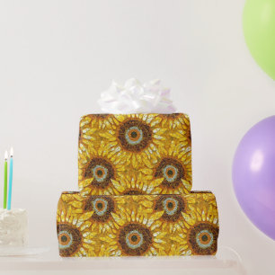 Elegant Yellow Sunflower Mosaic Glass Pattern Wrapping Paper