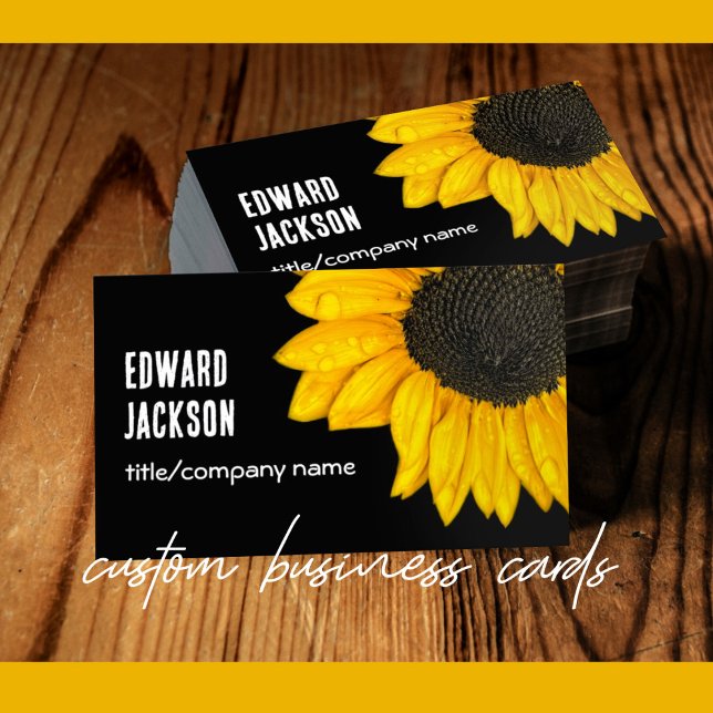 elegant  yellow sunflower on black double sided  business card (Creator Uploaded)