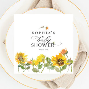 Elegant Yellow Sunflower Sun Bee Baby Shower Napkin