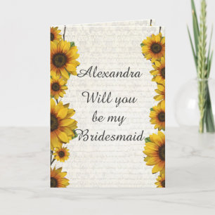 Elegant yellow sunflower will you be my bridesmaid invitation
