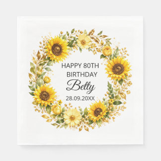 Elegant yellow sunflowers 80th Birthday Napkin