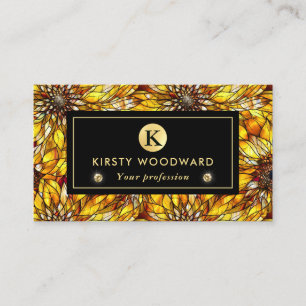 Elegant Yellow Sunflowers Stained Glass Pattern Business Card