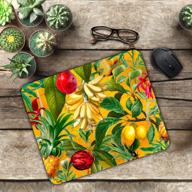 Elegant yellow tropical leaves fruits pattern mouse pad (Creator Uploaded)