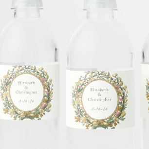Elegant Yellow Vintage Floral Wedding Water Bottle Label