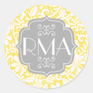 Elegant Yellow Vintage Lace Personalised Monogram Classic Round Sticker