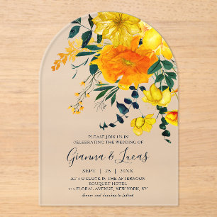 Elegant Yellow Watercolor Botanical Floral Wedding Acrylic Invitations