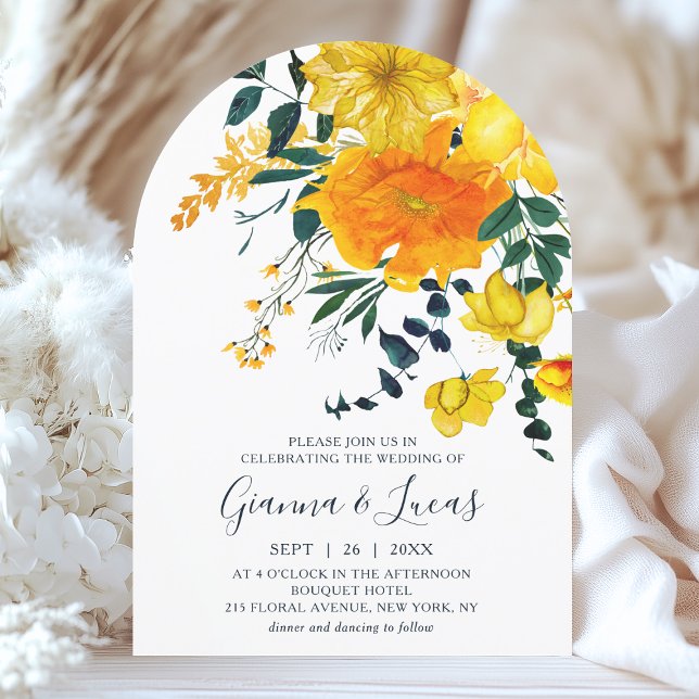 Elegant Yellow Watercolor Botanical Floral Wedding Invitation (Creator Uploaded)