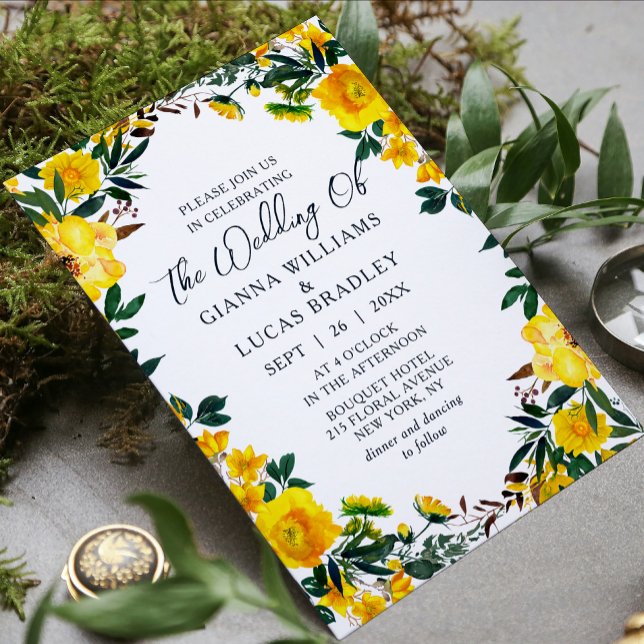 Elegant Yellow Watercolor Botanical Floral Wedding Invitation (Creator Uploaded)