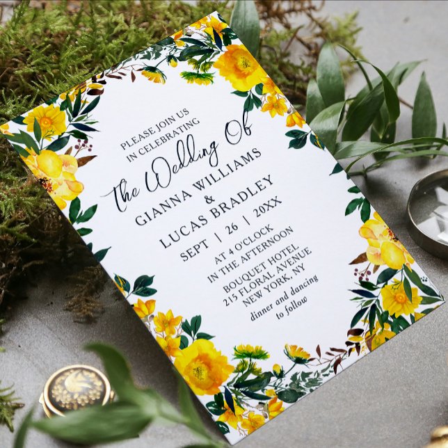 Elegant Yellow Watercolor Botanical Floral Wedding Invitation (Creator Uploaded)
