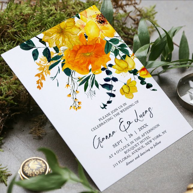 Elegant Yellow Watercolor Botanical Floral Wedding Invitation (Creator Uploaded)