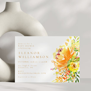 Elegant Yellow Watercolor Floral Baby Shower Invitation