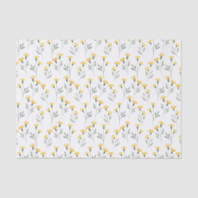Elegant Yellow Watercolor Floral Blooms Pattern Tissue Paper (Front)