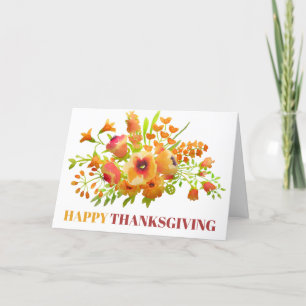 Elegant Yellow Watercolor Floral Thanksgiving Holiday Card