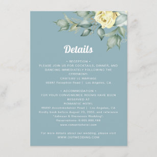 Elegant yellow watercolor roses wedding details enclosure card