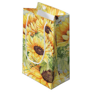 Elegant Yellow Watercolor Sunflower Greenery SMALL Gift Bag