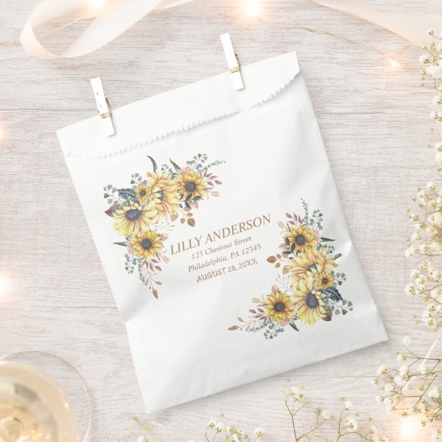 Elegant Yellow Watercolor Sunflower Sunny Favour Bags (Clipped)