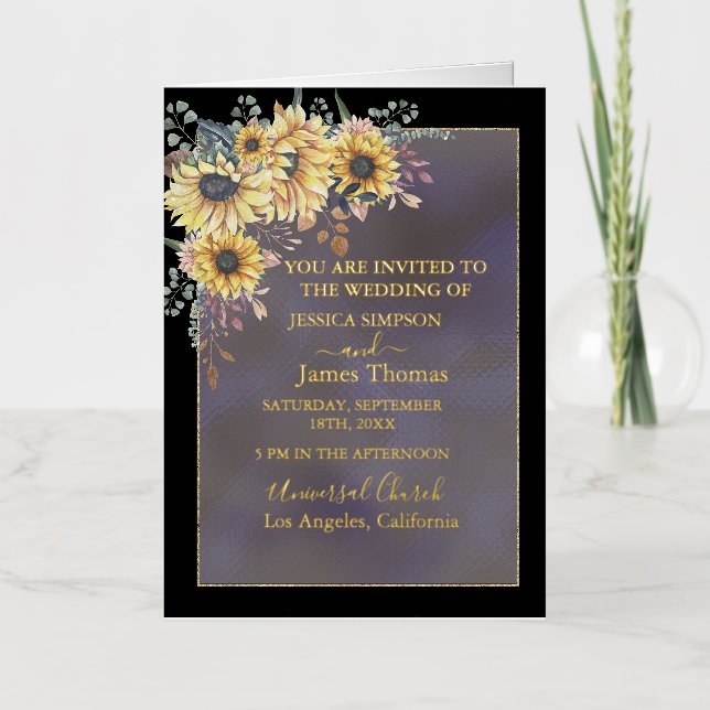Elegant Yellow Watercolor Sunflower Sunny  Foil Holiday Card (Front)