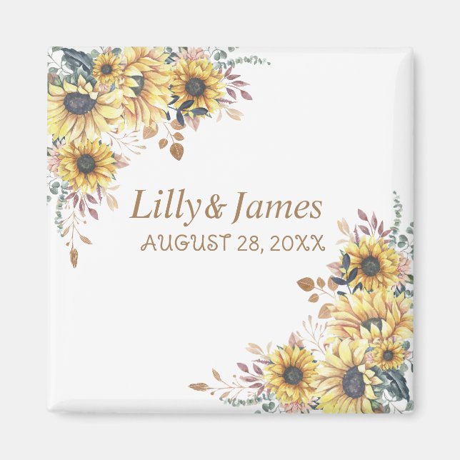 Elegant Yellow Watercolor Sunflower Sunny Magnet (Front)
