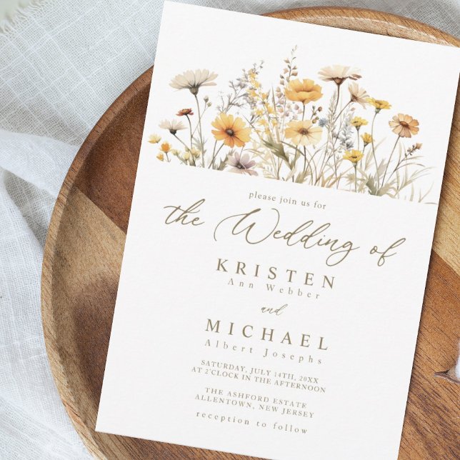 Elegant Yellow Watercolor Wildflowers Wedding Invitation (Creator Uploaded)