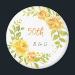 Elegant Yellow Wedding Anniversary 50th Monogram  Magnet<br><div class="desc">Elegant Yellow Wedding Anniversary 50th Monogram magnet . It has a beautiful Elegant Yellow Flower Wreath,  white background,  a customisable Monogram. It is designed for a 50th Wedding Anniversary gift. Get it soon !</div>