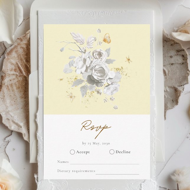 Elegant Yellow White Rose Wedding RSVP Card (Creator Uploaded)