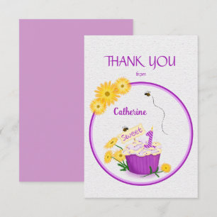 Elegant Yellow Wildflower 1st Birthday Cupcake Thank You Card