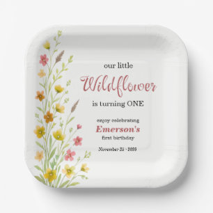 Elegant Yellow Wildflower 1st Birthday Party Paper Plate